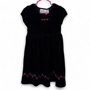 Blueberi Boulevard Vintage Whimsygoth Black Velvet Dress with Red Rose Accents 4